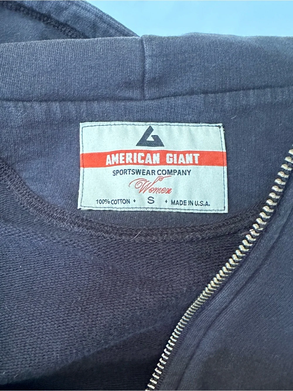 American Giant Women’s Small Classic Full Zip Black Hoodie Made in USA Distresse